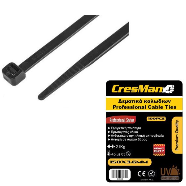 Δεματικό καλωδίων 3.6X300mm Cresman μαύρο 100 τεμάχια